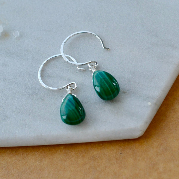 Low Tide Earrings - banded green malachite gemstone drop earrings