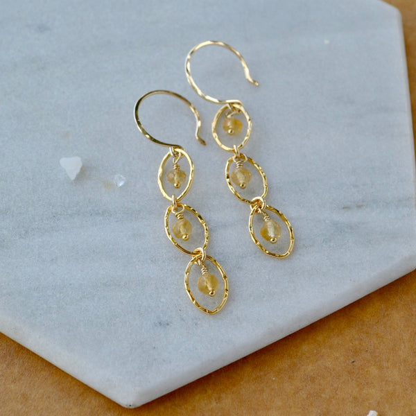 Splash Earrings - triple marquise dangle earrings with birthstones