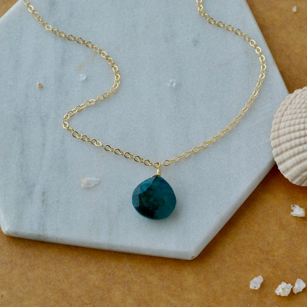 Reef Necklace - banded blue green chrysocolla gemstone solitaire necklace