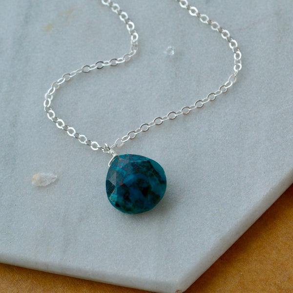 Reef Necklace - banded blue green chrysocolla gemstone solitaire necklace