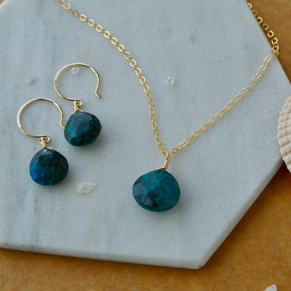 Reef Necklace - banded blue green chrysocolla gemstone solitaire necklace