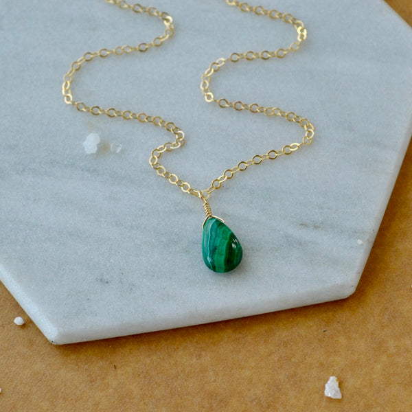 Low Tide Necklace - banded green malachite gemstone solitaire necklace