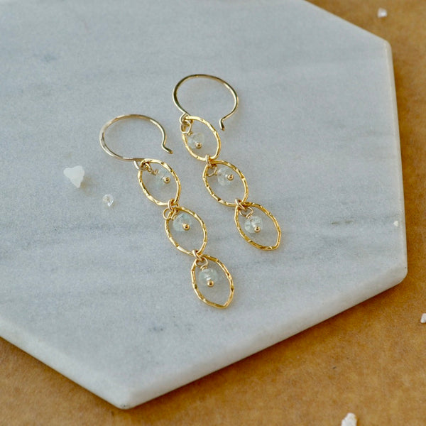 Splash Earrings - triple marquise dangle earrings with birthstones