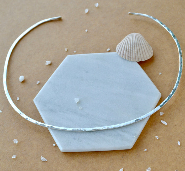 Canoe Collar Necklace - handmade hammered oval collar necklace