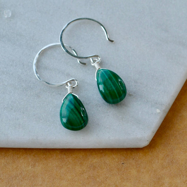Low Tide Earrings - banded green malachite gemstone drop earrings