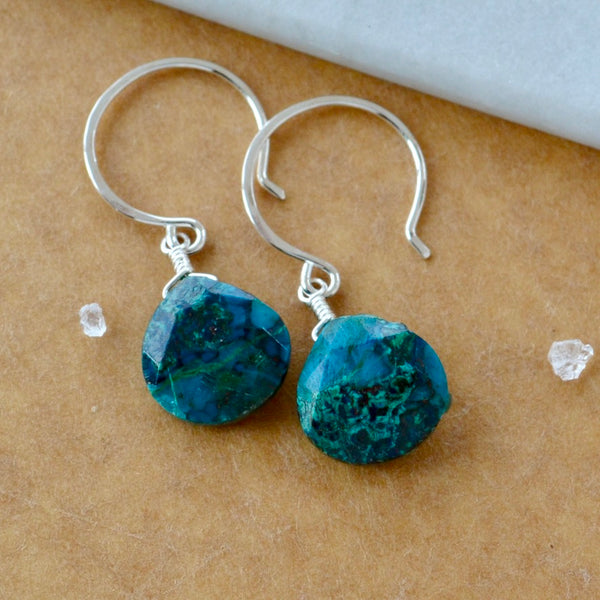Reef Earrings - banded blue green chrysocolla gemstone drop earrings
