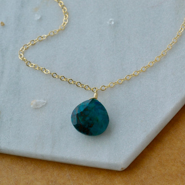 Reef Necklace - banded blue green chrysocolla gemstone solitaire necklace