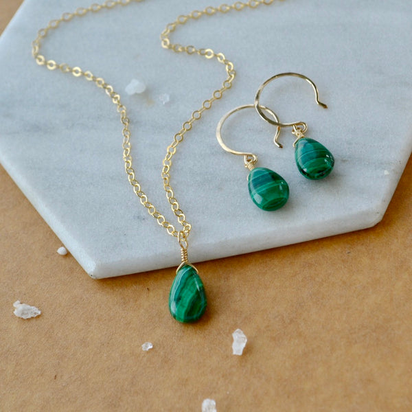 Low Tide Earrings - banded green malachite gemstone drop earrings