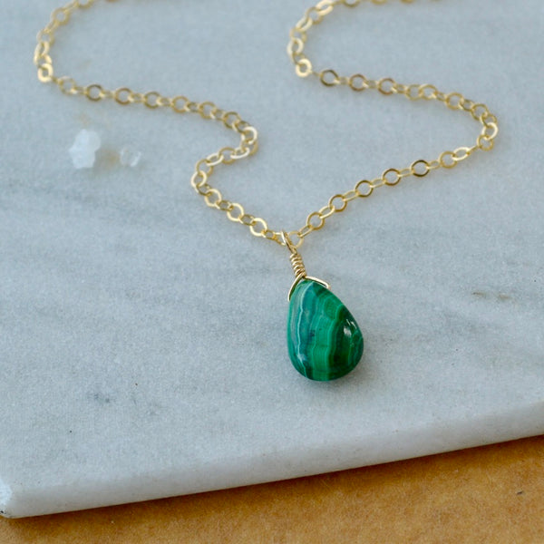 Low Tide Necklace - banded green malachite gemstone solitaire necklace