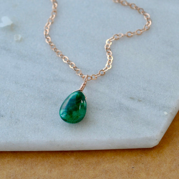 Low Tide Necklace - banded green malachite gemstone solitaire necklace