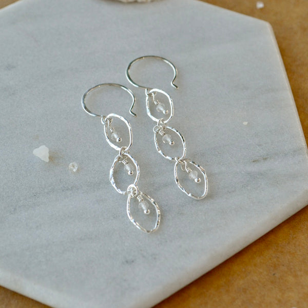 Splash Earrings - triple marquise dangle earrings with birthstones