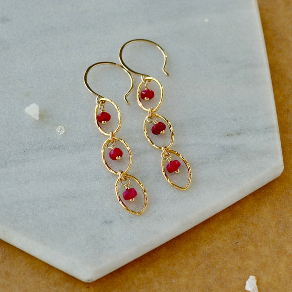 Splash Earrings - triple marquise dangle earrings with birthstones