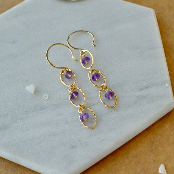 Splash Earrings - triple marquise dangle earrings with birthstones