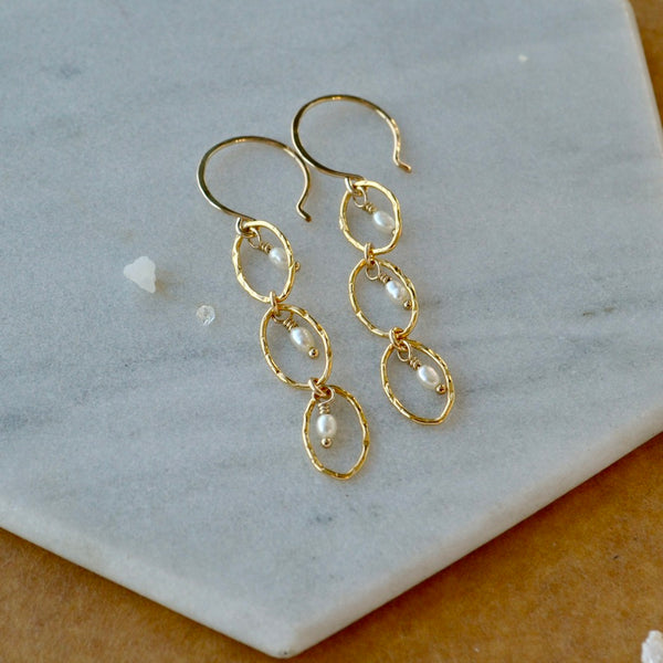 Splash Earrings - triple marquise dangle earrings with birthstones