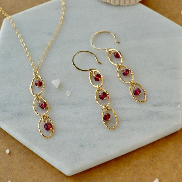 Splash Earrings - triple marquise dangle earrings with birthstones