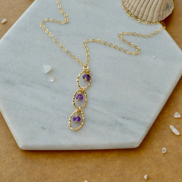 Splash Necklace - triple marquise dangle Y necklace with birthstones