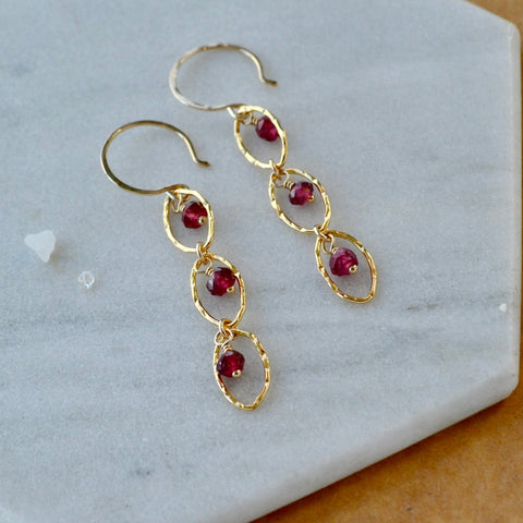 Splash Earrings - triple marquise dangle earrings with birthstones