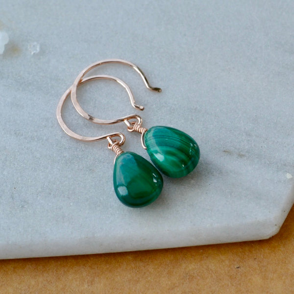 Low Tide Earrings - banded green malachite gemstone drop earrings