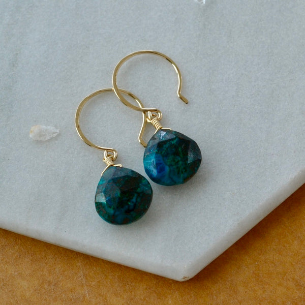 Reef Earrings - banded blue green chrysocolla gemstone drop earrings