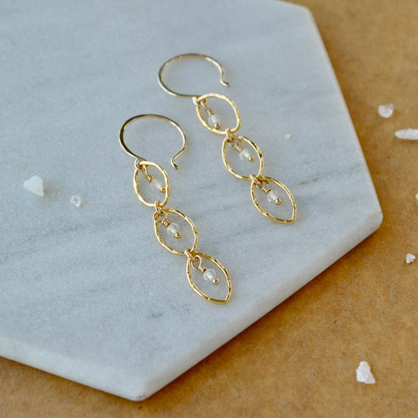 Splash Earrings - triple marquise dangle earrings with birthstones