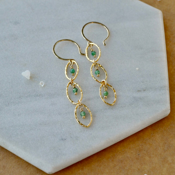 Splash Earrings - triple marquise dangle earrings with birthstones