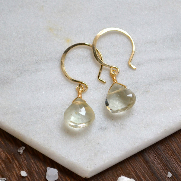 Ambergris earrings green amethyst handmade gemstone earrings gold filled prasiolite earrings sustainable jewelry green stone earrings