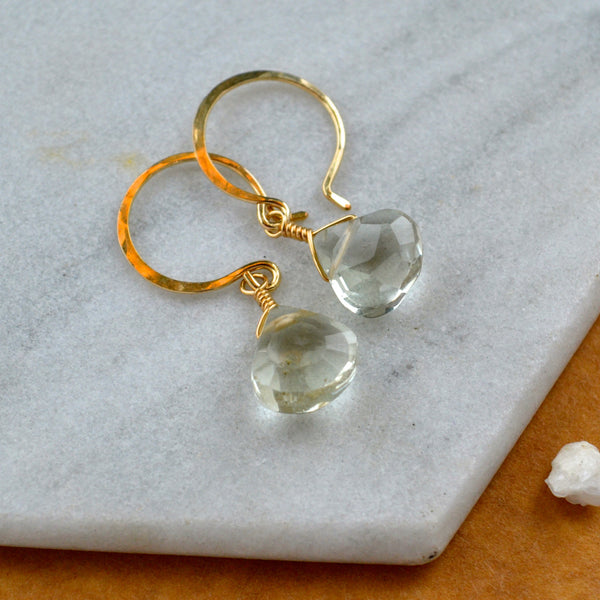 Ambergris earrings green amethyst handmade gemstone earrings gold filled prasiolite earrings sustainable jewelry