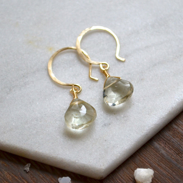 Ambergris earrings green amethyst handmade gemstone earrings gold filled prasiolite earrings sustainable jewelry green amethyst earrings