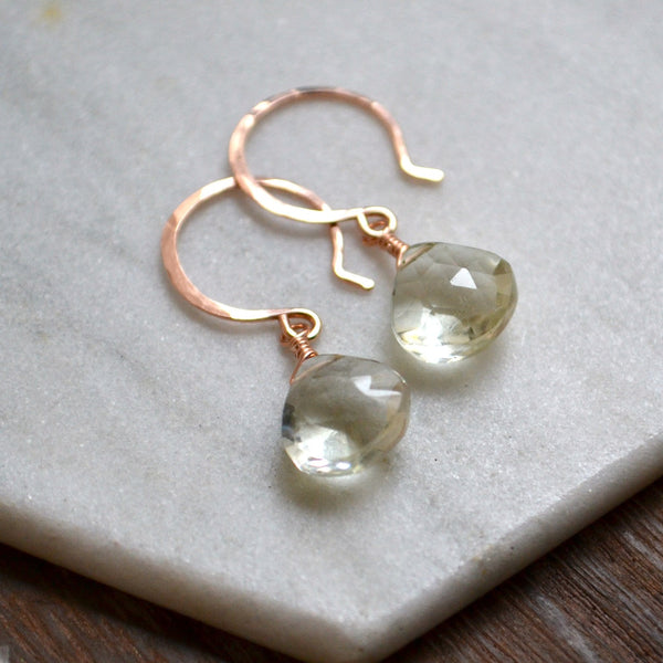 Ambergris earrings green amethyst handmade gemstone earrings rose gold filled prasiolite earrings sustainable jewelry