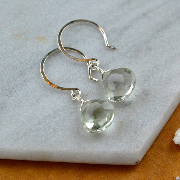 Ambergris earrings green amethyst handmade gemstone earrings silver prasiolite earrings sustainable jewelry