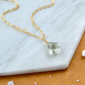 Ambergris necklace green amethyst gemstone necklace handmade gem pendant light green stone necklace simple gem charm prasiolite gold necklace