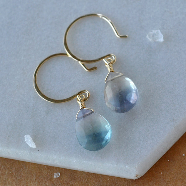 Aurora Earrings - banded teal purple fluorite gemstone drop earrings