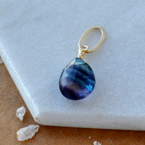 Aurora Gem Charm - banded teal purple fluorite gemstone charm pendant
