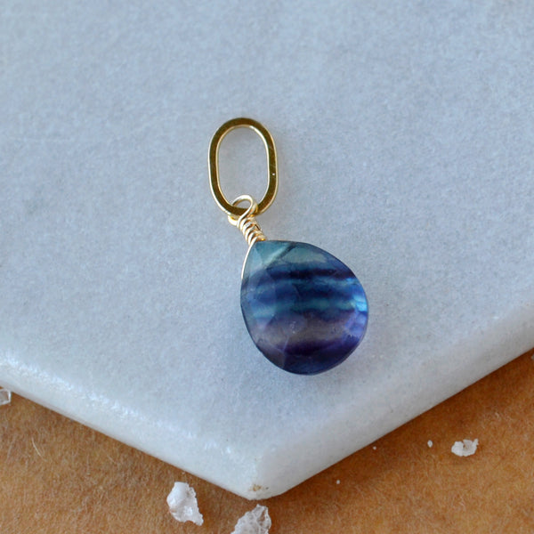 Aurora Gem Charm - banded teal purple fluorite gemstone charm pendant