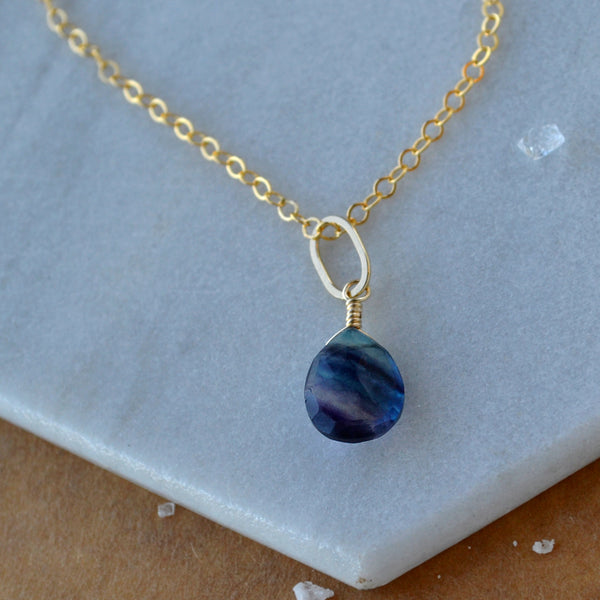 Aurora Gem Charm - banded teal purple fluorite gemstone charm pendant