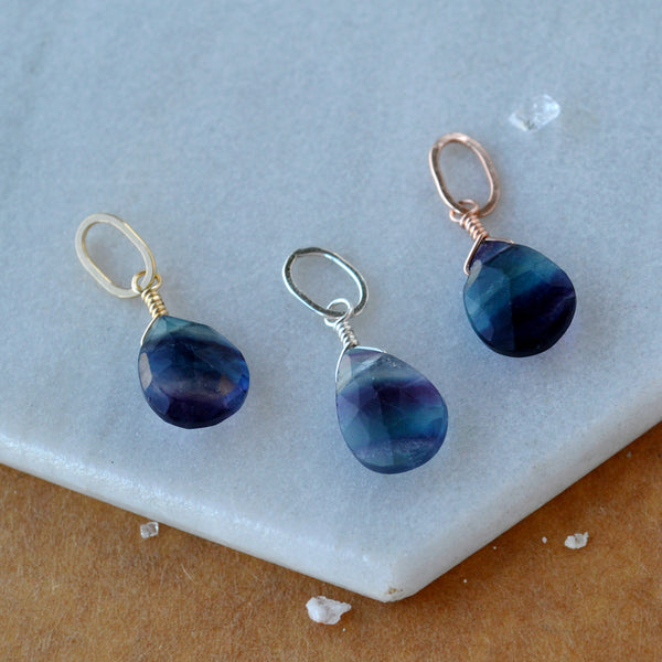 Aurora Gem Charm - banded teal purple fluorite gemstone charm pendant