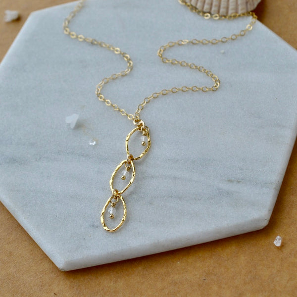 Splash Necklace - triple marquise dangle Y necklace with birthstones