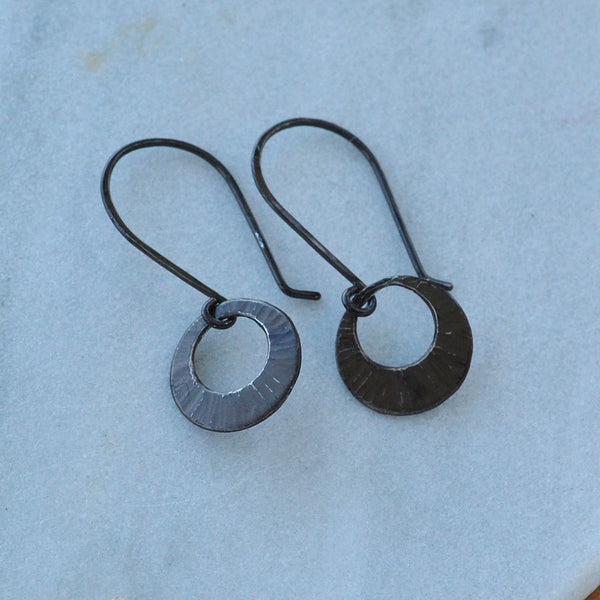 Beam Earrings - modern sunbeam circle drop earrings handmade in precious metals