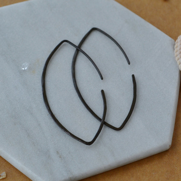 Buffy Hoop Earring handmade marquise shape threader hoops nickel free large size black oxidized silver
