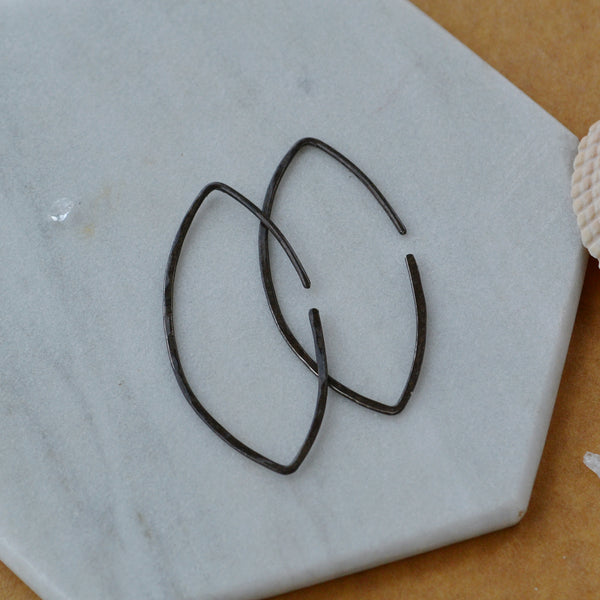 Buffy Hoop Earring handmade marquise shape threader hoops nickel free medium size black oxidized silver