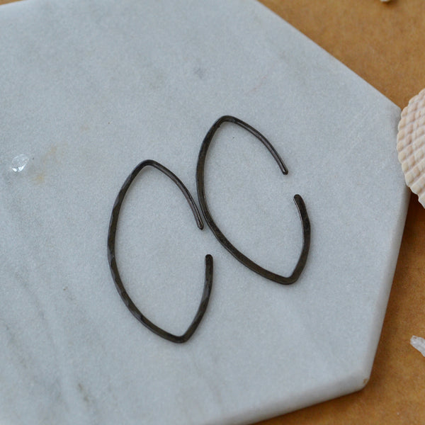 Buffy Hoop Earring handmade marquise shape threader hoops nickel free small size black oxidized silver