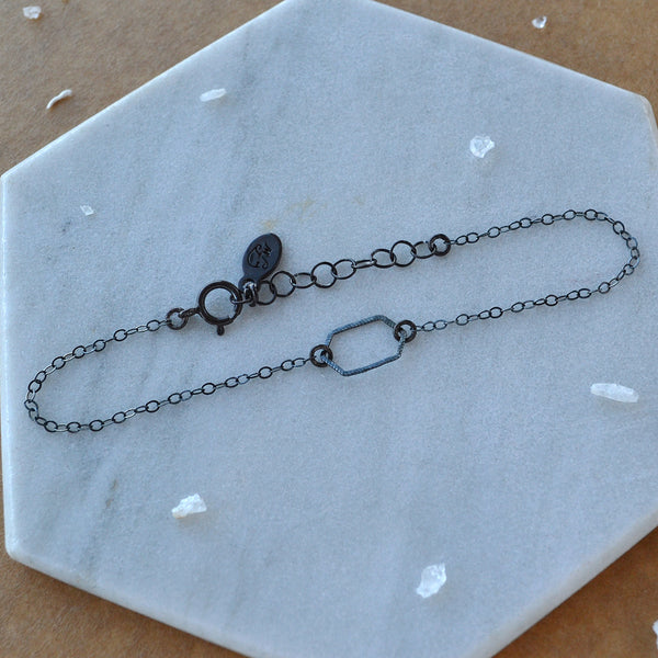 Buoy Bracelet small hexagon charm jewelry handmade bracelets dainty charm bracelet nickel free sustainable jewelry black oxidized silver