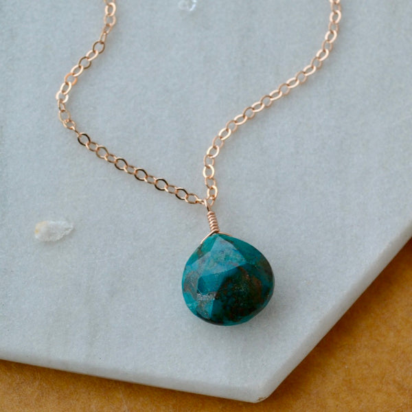 Reef Necklace - banded blue green chrysocolla gemstone solitaire necklace