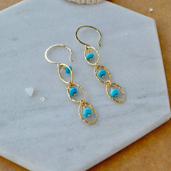 Splash Earrings - triple marquise dangle earrings with birthstones