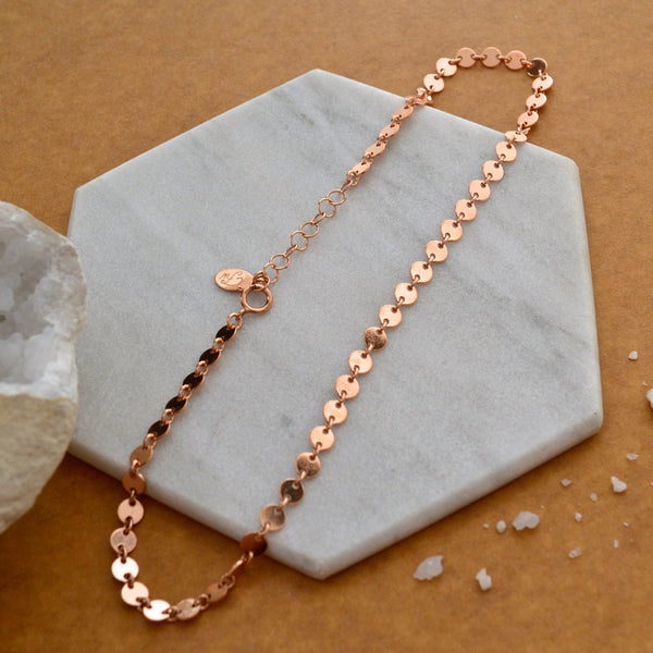 COIN CUSTOM CHAIN ANKLET rose gold coin chain anklet dainty ankle bracelet chains waterproof jewelry water resistant bracelets handmade on whidbey nickel free bracelet sustainable
