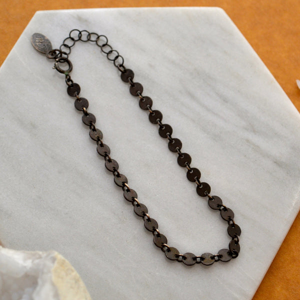 COIN CUSTOM CHAIN BRACELET black silver coin chain bracelet dainty bracelet chains waterproof jewelry water resistant bracelets handmade on whidbey nickel free bracelet sustainable