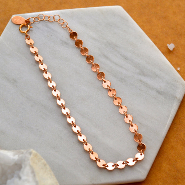 COIN CUSTOM CHAIN BRACELET rose gold coin chain bracelet dainty bracelet chains waterproof jewelry water resistant bracelets handmade on whidbey nickel free bracelet sustainable
