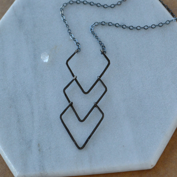 Currents Necklace triple chevron pendant necklaces nickel free black oxidized sterling silver