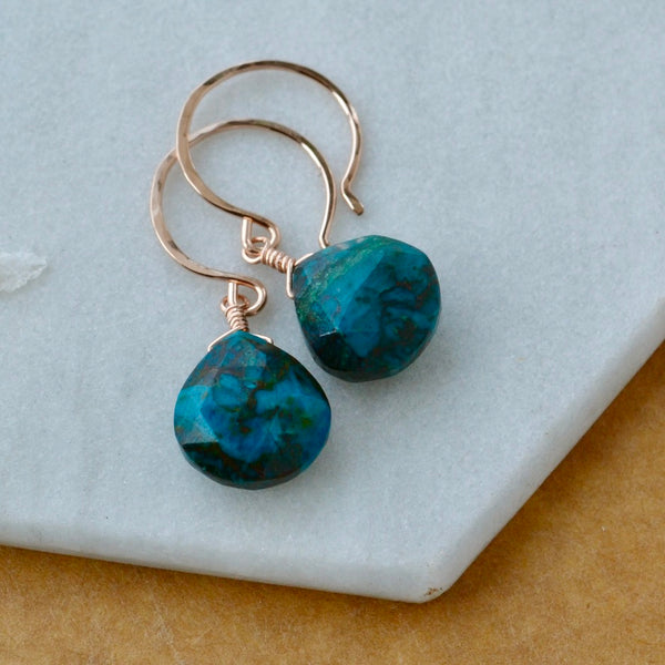 Reef Earrings - banded blue green chrysocolla gemstone drop earrings