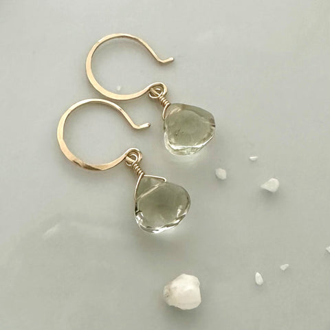 Ambergris earrings green amethyst handmade gemstone earrings gold filled prasiolite earrings sustainable jewelry